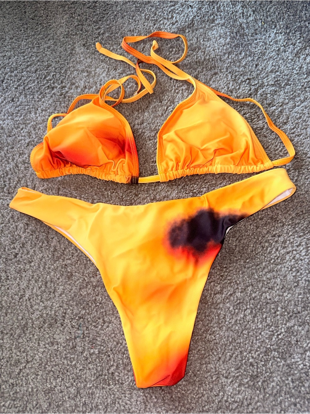 Tie-Dye Yellow Orange Triangle Bikini Set - Women Swim with Coverup Dress